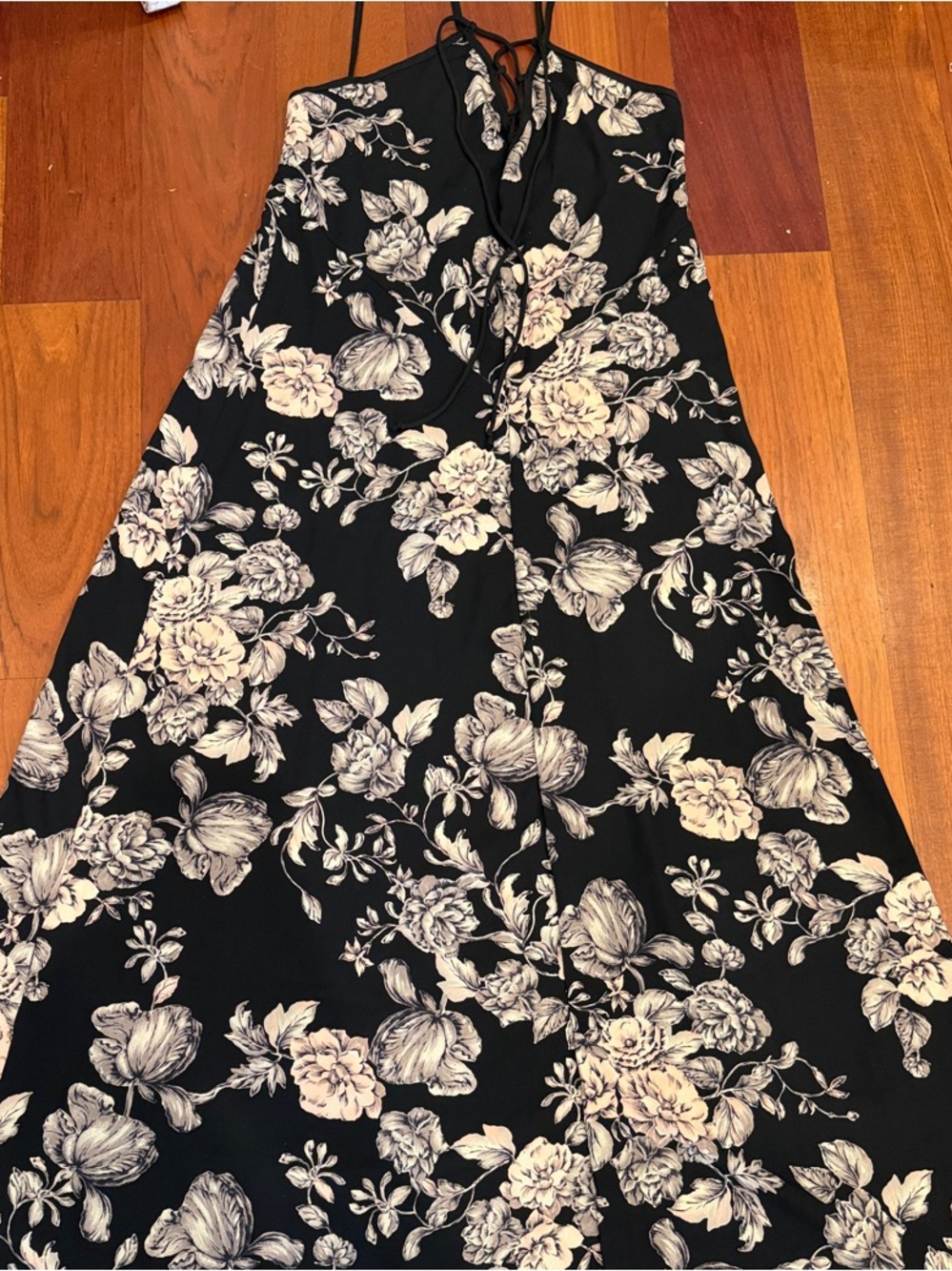 LILA CLOTHING CO, Made in America, Size M, Black Floral Strappy Maxi Dress